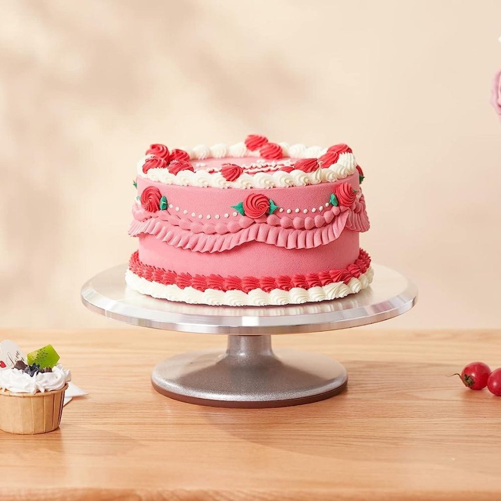 Rotating Cake Turntable 12'' Alloy Revolving Cake Stand with Non-Slipping